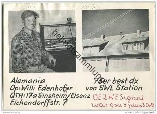 QSL - QTH - Funkkarte - DJ3WW - Sinsheim / Elsenz - 1959