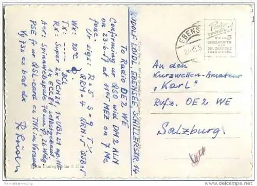 QSL - QTH - Funkkarte - Ebensee - Feuerkogel - Seilbahn - 1957