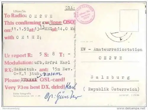 QSL - QTH - Funkkarte - Löbau / Sachsen - 1959