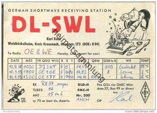 QSL - QTH - Funkkarte - DL-SWL - Waldböckelheim - 1958