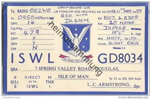 QSL - QTH - Funkkarte - ISWL-GD8034 - Isle of Man - Douglas - 1959