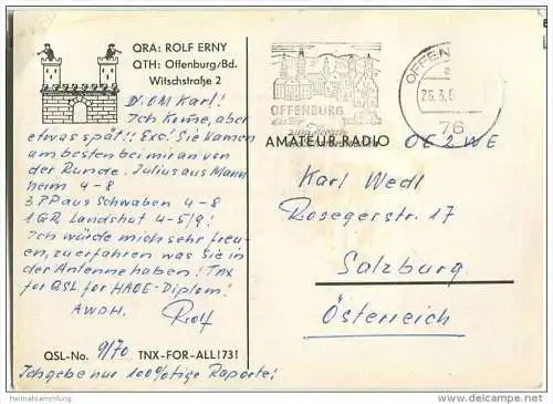 QSL - QTH - Funkkarte - DE-9012 - Offenburg - 1959