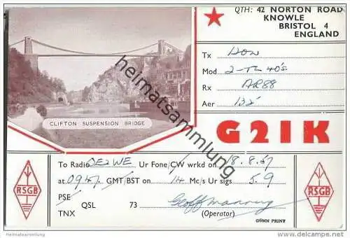 QSL - QTH - Funkkarte - G2IK - Great Britain - Bristol - 1959