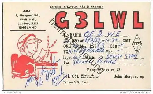 QSL - QTH - Funkkarte - G3LWL - Great Britain - London - 1959