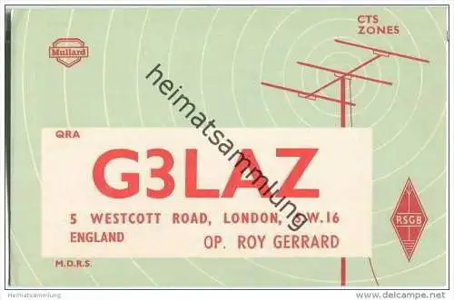 QSL - QTH - Funkkarte - G3LAZ - Great Britain - London - 1959