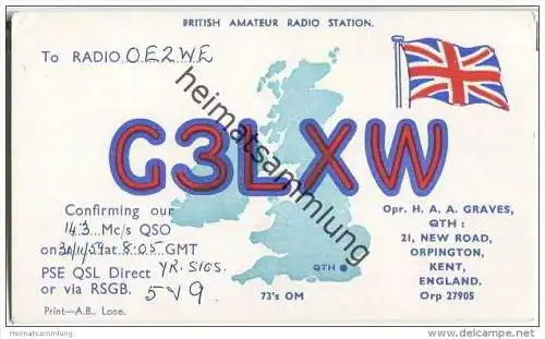 QSL - QTH - Funkkarte - G3LXW - Great Britain - Orpington - 1959