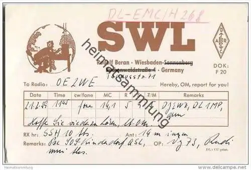 QSL - QTH - Funkkarte - SWL-DL-EMC-H268 - Wiesbaden - 1959