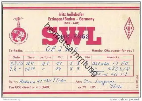 QSL - QTH - Funkkarte - SWL-EMC-H252 - Balingen-Erzingen - 1959