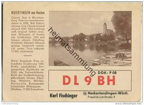 QSL - QTH - Funkkarte - DL9BH - Neckartenzlingen - 1959