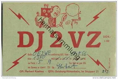 QSL - QTH - Funkkarte - DJ2VZ - Duisburg-Hüttenheim - 1956