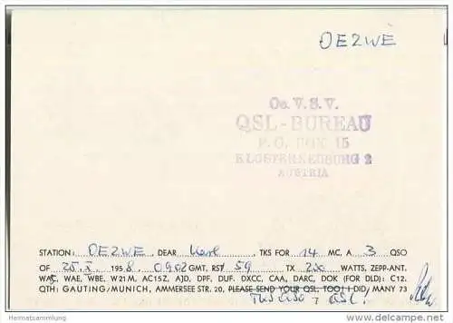 QSL - QTH - Funkkarte - DJ2AE - Gauting - 1958