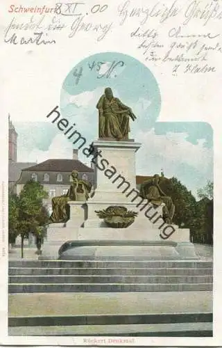 Schweinfurt - Rückert-Denkmal - Verlag Louis Glaser Leipzig gel. 1900