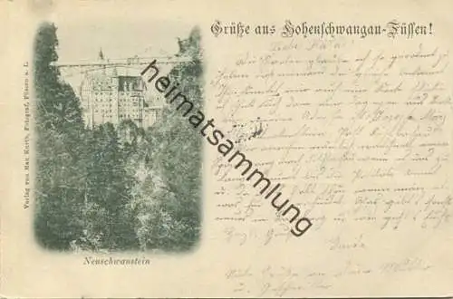 Grüße aus Hohenschwangau Füssen - Neuschwanstein - Verlag Max Kurth Füssen gel. 1900