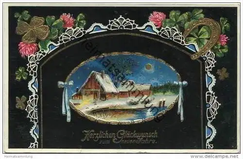 Neujahr - Landschaft im Schnee - Klee - Hufeisen