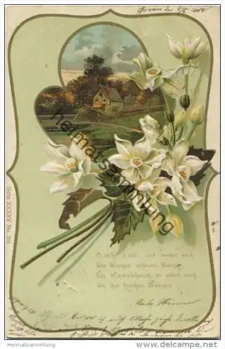 Blumen - Flusslandschaft - Spruch - Prägedruck