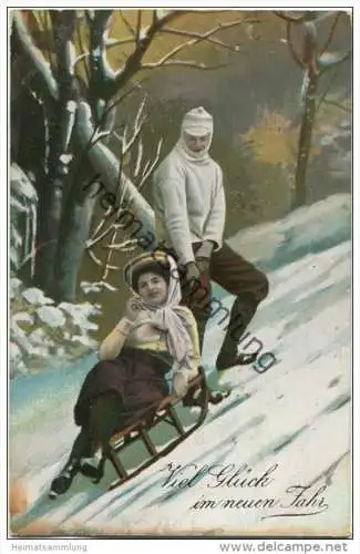 Neujahr - Frau - Schlitten - Zigarette