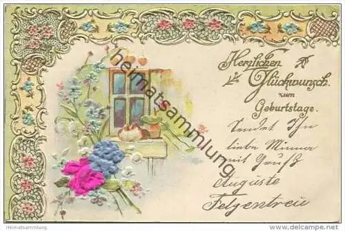 Geburtstag - Blumen mit Stoff bezogen - Prägedruck