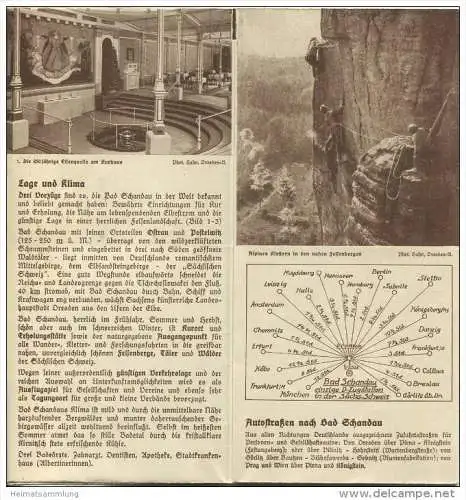Bad Schandau 1936 - Faltblatt mit 6 Abbildungen - auf der Innenseite eine gemalte Luftaufnahme 30cm x 55cm signiert Rudo