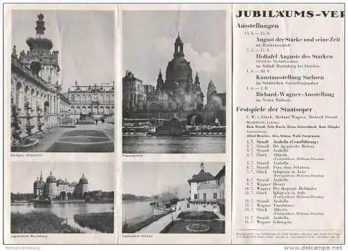 Dresden 1933 - Jubiläumssommer - Faltblatt mit 7 Abbildungen - kleiner Plan der Innenstadt - Jubiläumsveranstaltungen -