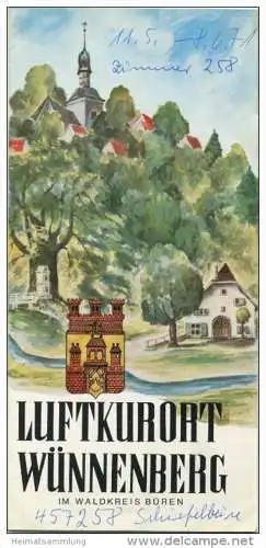 Wünnenberg 1971 - Faltblatt mit 7 Abbildungen - Wanderplan signiert Jos. Mühlenbein Niedermarsberg 1962