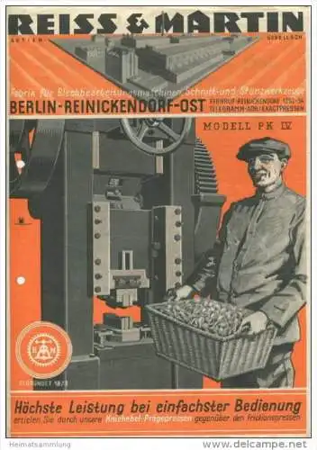 Berlin - Reinickendorf-Ost - Reiss &amp; Martin AG - Fabrik für Blechbearbeitungsmaschinen - Kniehebel-Prägepressen - 1