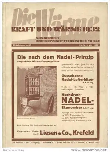 Die Wärme - Kraft und Wärme 1932 - Sonderheft zur Leipziger Technischen Messe - Zeitschrift für Dampfkessel und Maschine