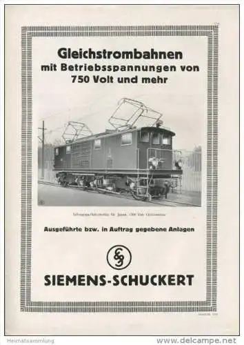 Gleichstrombahnen mit Betriebsspannungen von 750 Volt und mehr - Siemens-Schuckert 20er Jahre - DIN-A4 Doppelblatt mit 4