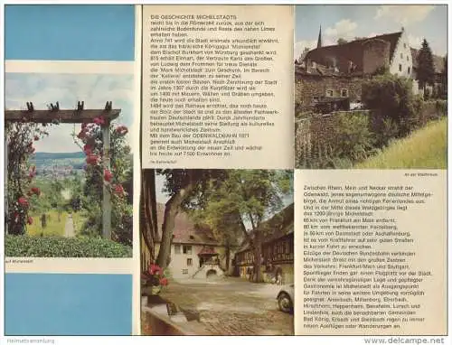 Michelstadt 60er Jahre - Faltblatt mit 6 Abbildungen - Grafik H. Zeeh - beiliegend Hotel und Gaststättenverzeichnis