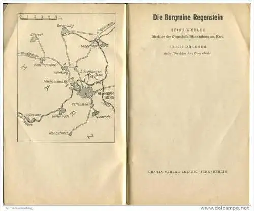 Burgruine Regenstein 1967 - 60 Seiten mit 8 Abbildungen - Verfasser Heinz Wedler und Erich Dülsner Oberschule Blankenbur