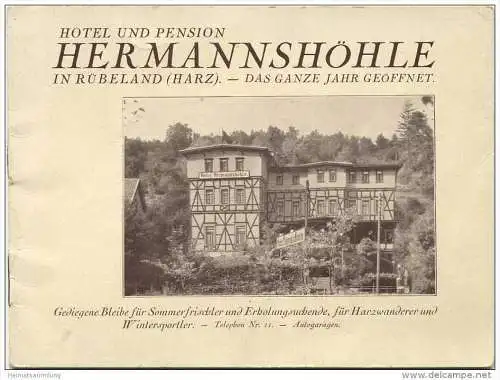 Rübeland - Hotel Pension Hermannshöhle 30er Jahre - Besitzer K. Steckfuss - 18 Seiten mit 8 Abbildungen und einer auskla