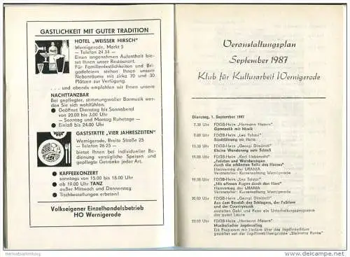 Wernigerode 1987 - 50 Seiten - Chronik - Veranstaltungsplan Sept. 1987 - Fahrplan der Harzquerbahn