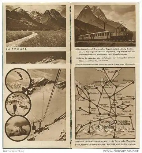 Bayrische Zugspitzbahn - 30er Jahre - Faltblatt mit 14 Abbildungen - Titelbild signiert Henel - 2 Reliefkarten