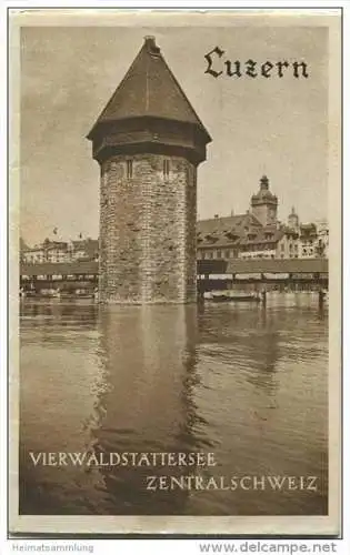 Luzern 30er Jahre - Faltblatt mit 8 Abbildungen - grosse Reliefkarte vom Vierwaldstättersee (Orell-Füssli-Zürich) - Foto