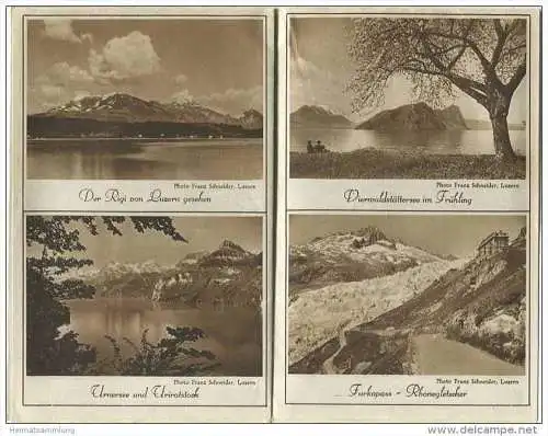 Luzern 30er Jahre - Faltblatt mit 8 Abbildungen - grosse Reliefkarte vom Vierwaldstättersee (Orell-Füssli-Zürich) - Foto