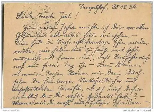 Postkarte Berlin P 16 a Luftpost - am 30.12.1954 von Berlin nach Hamburg gelaufen