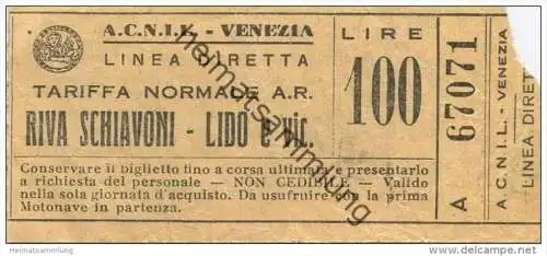 Italien - A.C.N.I.L. Venezia - Biglietto - Ticket Fahrkarte - 100 Lire