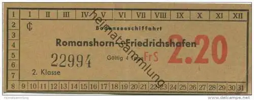 Schweiz - Bodenseeschiffahrt - Romanshorn - Friedrichshafen - Ticket - Fahrschein FrS 2.20