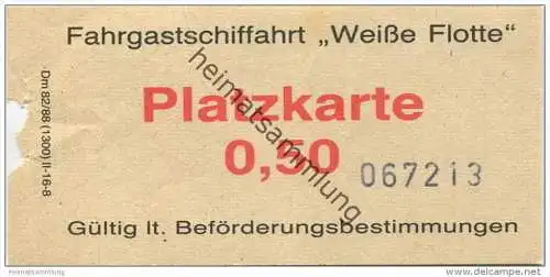 Deutschland - Berlin DDR - Fahrgastschiffahrt Weisse Flotte - Platzkarte 0,50 - Fahrschein