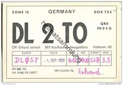 QSL - QTH - Funkkarte - DL2TO - Kaufbeuren-Neugablonz - 1969