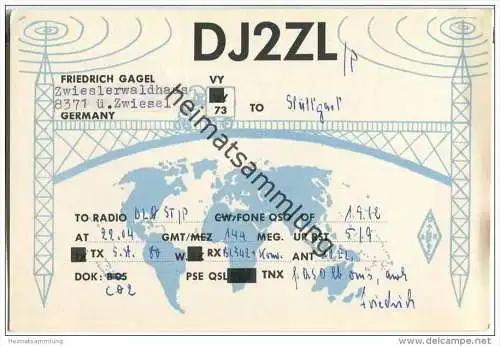 QSL - QTH - Funkkarte - DJ2ZL - Zwieslerwaldhaus - 1968