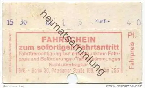 Deutschland - Berlin - BVG - Fahrschein - Kurfürstendamm Preis 40Pf.