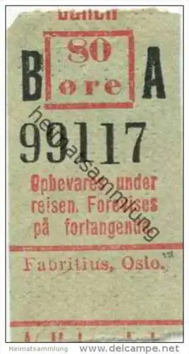 Norwegen - Norwegen - banen - Billett - Ticket - Fahrkarte - 80 Öre