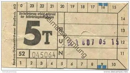 Deutschland - Bochum Gelsenkirchener Strassenbahn AG - Fahrschein Ticket