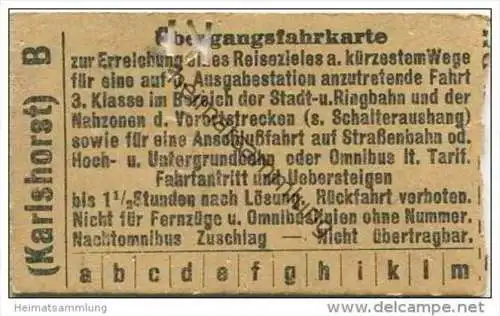 Deutschland - Berlin - Übergangsfahrkarte - 3. Klasse - Karlshorst B 0,30 RM - Ticket - Fahrschein