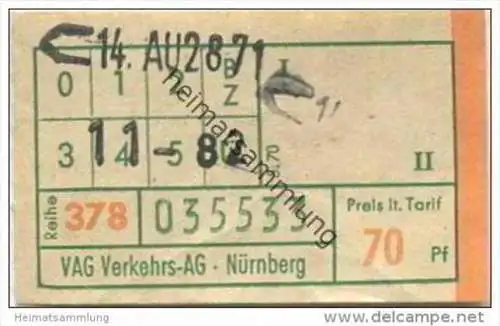 Deutschland - VAG Verkehrs-AG Nürnberg - Ticket - Fahrschein 70Pf.