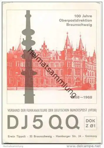 QSL - QTH - Funkkarte - DJ5QQ - Braunschweig Bundespost VFDB - 1968