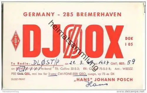 QSL - QTH - Funkkarte - DJ0OX - Bremerhaven - 1968