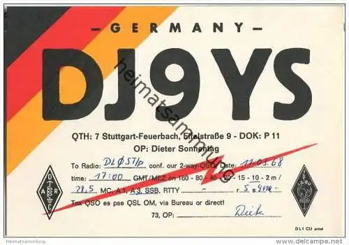 QSL - QTH - Funkkarte - DJ9YS - Stuttgart-Feuerbach - 1968