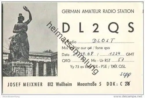 QSL - QTH - Funkkarte - DL2QS - Weilheim in Oberbayern - 1968