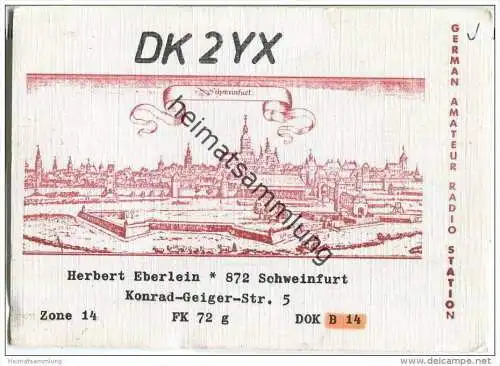 QSL - QTH - Funkkarte - DK2YX - Schweinfurt - 1969